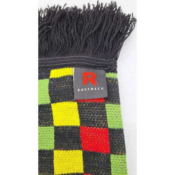 eBay Open 2023 Neck Scarf Reversible Checkered Striped Black Multicolor Fringe - Picture 5 of 7
